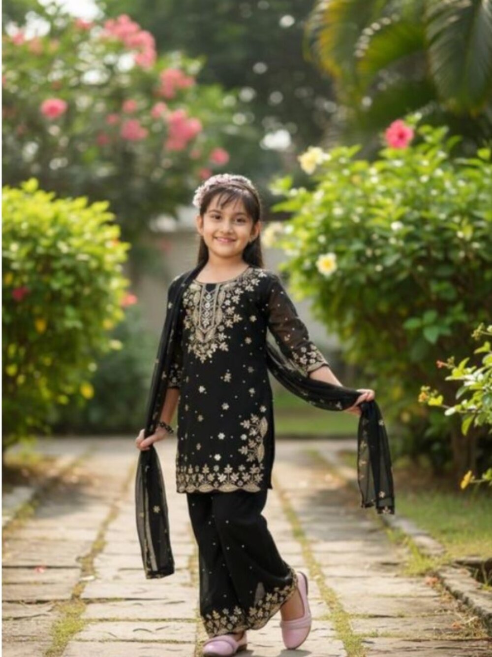 Girls Embroidered Palazzo Dress Set with Dupatta Ethnic Wear